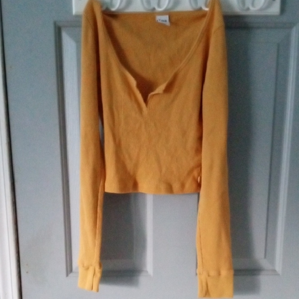 TNA Mustard Yellow Ribbed Long Sleeve Top
